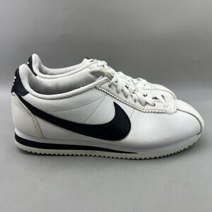 Nike Classic Cortez Running Shoes Women Size 8 White Black Leather Low Sneakers